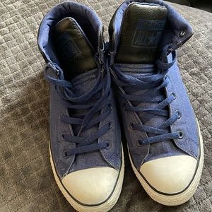 Blue and white with leather detailing Converse All-Stars